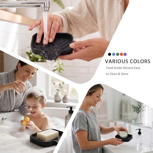 MicoYang Silicone Bathroom Soap Dishes with Drain Spout-Bathroom and Kitchen Sink Organizer,Sponge Holder,Dish Soap Tray,Perfect for Dispenser,Scrubber,Bottle,Cup on Sink or Counter-Black 4.9"×3.2" - color: Black, size: S(4.9"×3.2")