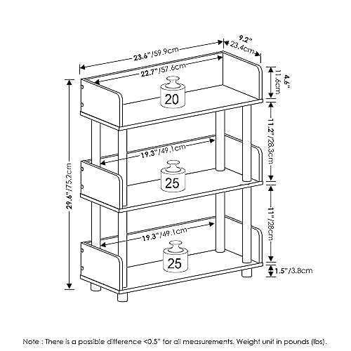 Furinno TURN-N-TUBE Display Shelf, 3-Tier Storage Shelves with Side Panels, Open Shelves Book Shelf with Rounded Corner Top Edges, for Organization and Storage, Living Room, Home Office, Walnut - color: Walnut, size: 3-Tier Display Rack