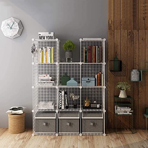 C&AHOME Wire Cube Storage, 12-Cube Storage Organizer Metal, C Grids Storage Bins Shelving, Modular Bookshelf Shelf, Closet Cabinet Ideal for Bedroom, Office 36.6”L x 12.4”W 48.4”H White - color: White