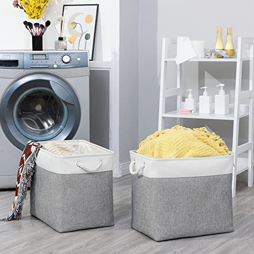 Bidtakay Large Storage Bins for Clothes Fabric Deep Baskets for Organizing Set of 2 Grey Fabric Pantry Storage Bins for Hallway Living Room Blankets 17x12x15 in Extra Large Shelf Tote Baskets - color: White&Grey, size: 2 Pack-XL-17x12x15 In