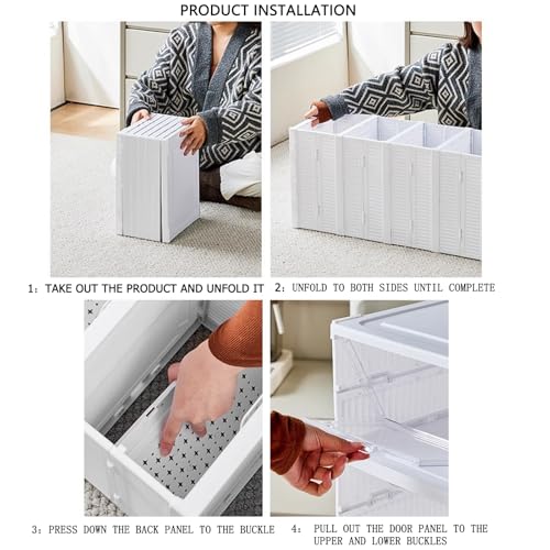 Foldable Shoe Rack,No Assembly Stackable Shoe Storage Box with Doors,Free Standing Plastic Space Saving Shoe Cabinet Bins Dustproof,Folding Shoe Box Organizers (9 Tier-9 Pairs White) - size: 9 Tier-9 Pairs White