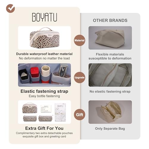 Travel Makeup Bags Organizer for Women: 3 Pcs Set Cosmetic Bag - Large Make up Bag with Compartments - Flat Open Waterproof Leather Toiletry Bags for Skincare, Brushes & Travel Essentials - Beige - color: 02-Beige