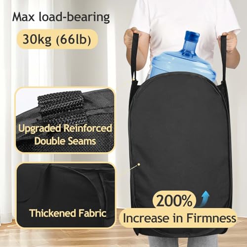 Upgraded Pop-up Laundry Hamper 2 Pack, 70L(18.5 Gal) Laundry Basket with Thickened 600D Oxford Fabric,2.4X Denser Mesh Side Pocket, 0.2mm Added Thickness Steel Frame, Easy to Open and Fold for Storage - color: Black-Upgraded, size: 2-Pack