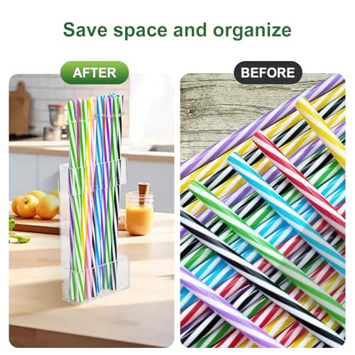 2 PACK Acrylic Straw Holder for Cabinet Doors, Reusable Straw Organizer with Ultra-Sticky Adhesive, Small Kitchen Accessories Container, Fits Both Short & Long Straws (Transparent) - color: Transparent