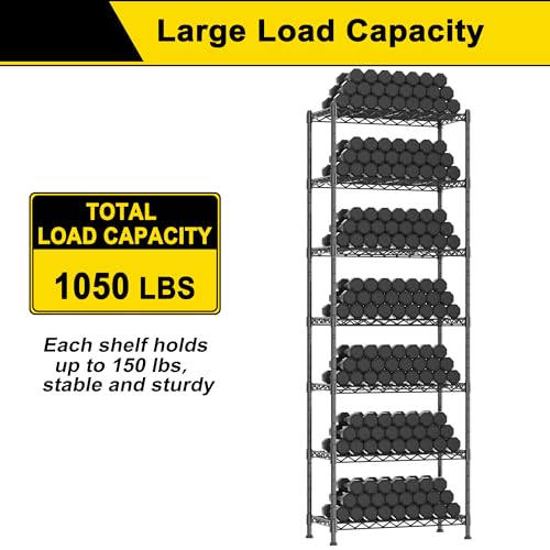 GIOTORENT 7-Wire Garage Shelving Storage Shelves, Kitchen Storage Adjustable Shelf, Metal Shelves 1400Lbs Capacity 24" W x 14" D x 71.6" H for Laundry Bathroom Pantry Closet, Black - color: Black, size: 14.0D x 24.0W x 71.6H (7Tier)