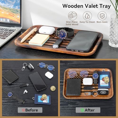 American Flag Serving Acacia Wood Valet Tray for Men Women Catch All Acacia Wooden Tray, Mens Key Tray, 4th of July Decorative Tray, Nightstand Tray Dump Tray EDC Tray for Phone Watch Wallet Jewelry - color: 1 Pcs