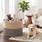 XXXXL 125L Extra Large Blanket Basket, 23.6" x 16.9" Jumbo Woven Cotton Rope Storage Basket with Handles, Laundry Hamper, Toy Storage for Living & Play Room(Black & Jute) - color: Black & Jute