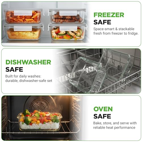 NutriChef 10 Piece Glass Food Storage Containers with Lids – 30 oz Meal Prep Containers Reusable – Airtight Glass Lunch Containers for Food Storage – Freezer to Oven Safe - Gray - color: Gray