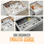 Masirs Clear Drawer Organizers Set 25 PCS – Plastic Storage Bins for Desk, Kitchen, Bathroom, Vanity – Modular, Stackable, Non-Slip Drawer Organizer Trays for Makeup, Utensils, Office Supplies - size: 25-Piece Set