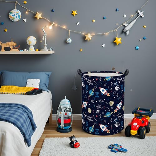 Kids Laundry Basket Baby Hamper for Nursery Boys Kids Hamper Cute Kids Toys Storage Bin Organizer Butterfly Room Decor for Home(Rocket Planet) - color: Rocket Planet