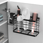 Hair Tool Organizer - Black Steel Wall Mounted Hair Dryer Holder with Removable Basket, 10.62"L x 4.33"W x 6.69"H, Ideal for Small Bathrooms - color: Black-plus