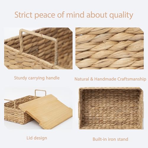 Handmade Water Hyacinth Woven Storage Basket with Lid, Multi - Functional Wicker Organizing Baskets (Set of 2) - size: Large and Small (Set)
