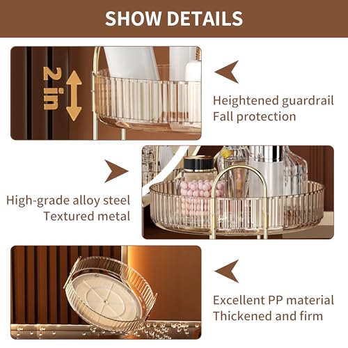 YCIA&DONE 360 Rotating Makeup Organizer and Storage for Vanity Countertop 2 Tiers, High Capacity Cosmetic Skincare Perfume Organizers for Dresser Bathroom Lazy Susan (Amber Gold) - color: Amber Gold, size: 9" (2 Tiers)