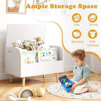 Costzon Kids Wooden Toy Box w/Front Bookshelf, Toy Storage Organizer w/ 4 Solid Wood Legs, Flip-top Lid, Safety Hinge & Cut-Out Handle, Toy Chest for Kids Room, Playroom, Nursery & Classroom - color: White, style: With legs