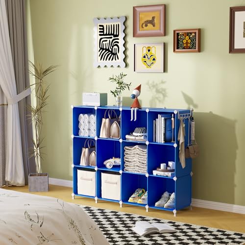 AWTATOS Cube Storage Organizer, 12 Cube Closet Organizers and Storage Shelves, DIY Stackable Bookshelf for Bedroom, Home, Admiral Blue - color: Dark Blue