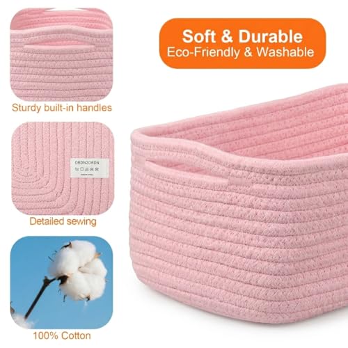 Small Storage Baskets for Organizing, Woven Storage Bins for Shelves, Gift Basket Empty, Cute Decorative Closet Organizer, Baby Rope Basket, Dog Toy Storage, 11x7.5x4.5”, 3Packs Pink - color: Pink, size: S