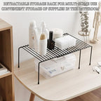 Expandable Cabinet Organizer for Kitchen Cupboard Under Sink Countertop Bathroom Bedroom Office Table Desk Counter Storage Organization Rack Saver Stackable Saving iron Frame Rust Resistant (White)