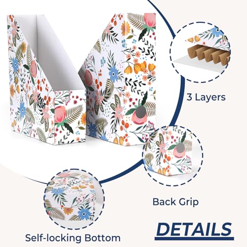 EXYGLO 12 Pack Magazine File Holder, Cardboard Magazine Rack with Label, Foldable Storage Organizer Box for Book, Documents, Floral Design, 9.9x3.3x12 Inches - color: Floral