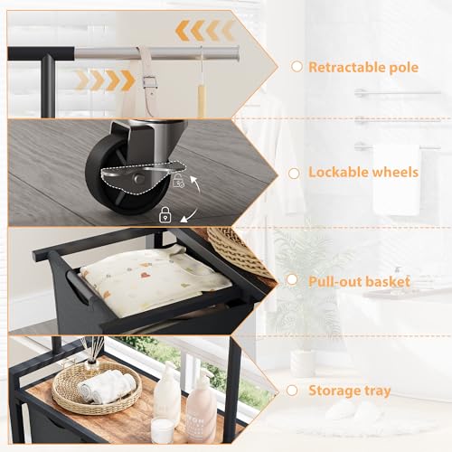 IDEALHOUSE Laundry Sorter 2 Section with Hanging Rack,Rolling Laundry Sorter Hamper with Shelf & Lockable Wheels,Laundry Basket Organizer for Laundry Room, Bedroom, Bathroom - size: Sorter-2 Bags