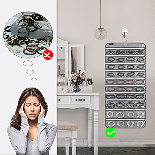 80 Zippered Pockets Hanging Jewelry Organizer for Holding Jewelries Dual-Sided Accessory Display Holder for Earrings Bracelets Rings (80 Zippered Pockets-Grey) - color: 80 Zippered Pockets-Grey