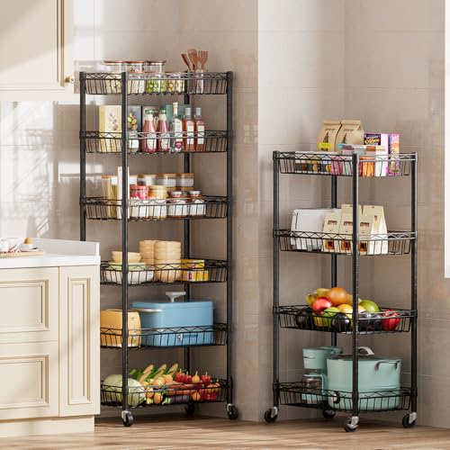 SINGAYE 4 Tier Basket Shelf Wire Shelving Unit Adjustable Storage Shelves Big Basket Rack for Garage Kitchen Office Pantry Corner 17" Dx12 Wx50 H Black - color: Black, size: 4-Tier[17"Dx12"Wx50"H]