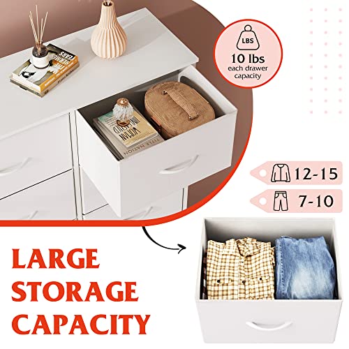 WLIVE White Dresser for Bedroom with 6 Fabric Drawers, Closet Dresser with Metal Frame, Wooden Top, Chest of Drawers for Closet, Living Room, Hallway - color: White