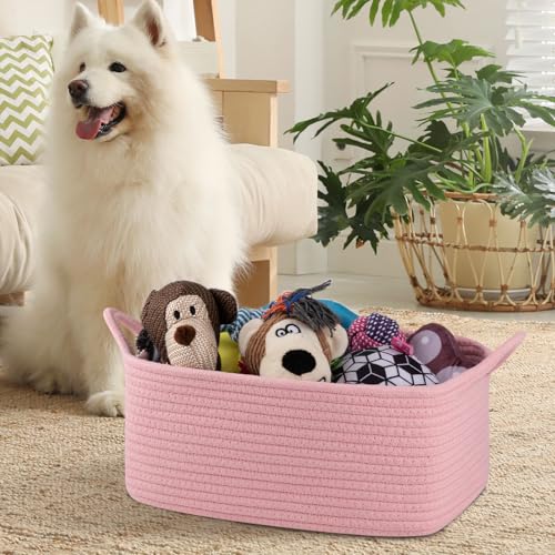 OIAHOMY Woven Basket, Gift Basket Empty with Gift Bags and Ribbons, Rope Baskets for Baby Showers, Storage Baskets with Handles for Nursery, Pet Toy Organizer - Pink - color: Pink, size: Medium: 13.5L*10W*6H