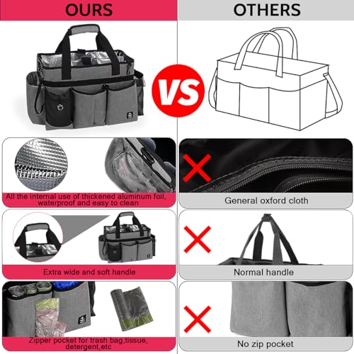 Large Cleaning Caddy Bag Built-in Sturdy Support Board, Cleaning Organizer with Detachable Divider, Cleaning Supply Tote with Adjustable Shoulder Strap&Waist Belt for Cleaners & Housekeeper - color: Grey