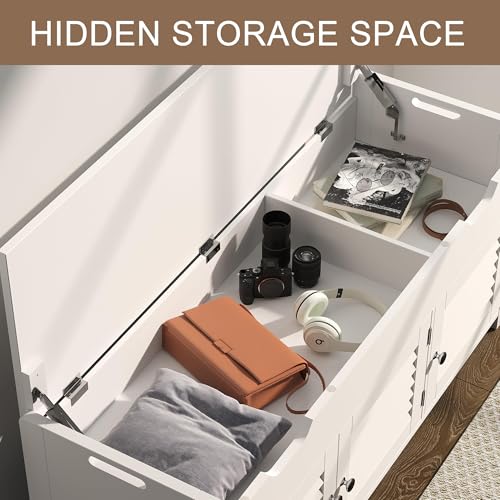 ChooChoo 41.3" Shoe Storage Bench with Lift Top Storage, Entryway Bench with Cushioned Seat, Adjustable Shelf, Shoe Cabinet with Hidden Space, for Entryway, Bedroom, Living Room, White - color: White, size: 13.78"D x 41.34"W x 19.69"H