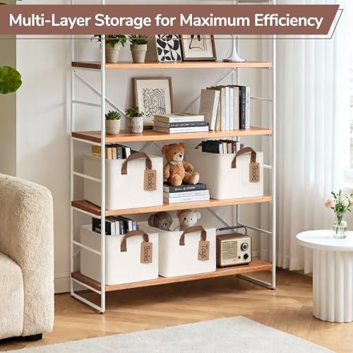 CHICVITA 4 Pack Storage Baskets for Shelves, Collapsible Fabric Closet Baskets for Organizing, Shelf Bins with Metal Frame, Clothes Towel Organizer for Closet, 14.8" x 10.3" x 8.3", Beige - color: Beige, size: 20L (14.8"L x 10.3"W x 8.3"H)