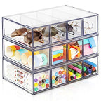 Desk Organizer with 12 Drawers, FODIENS 3 Packs Stackable Desktop Storage Box with Removable Drawer, Clear Sunglasses Organizer Display Case for Stationery Marker Pens Eyeglasses Office Supply - style: 3 Layers -12 Drawers