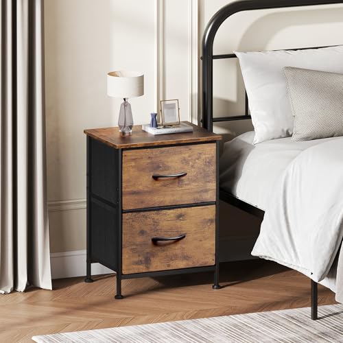 WLIVE Night Stand Set of 2, Small Dresser with 2 Drawers & Wooden Top, Nightstand with Fabric Bins, Bedside Table End Table for Bedroom, Closet, Entryway, College Dorm, Rustic Brown - color: Rustic Brown (Set of 2), size: 11.8"D x 15.7"W x 20.9"H
