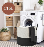 21" x 18"Extra Large storage baskets,Eco-friendly rope baskets with lid,blanket basket living room with lid,hampers for bedroom,big,round, Black 115L - color: White & Black