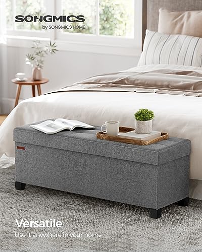 SONGMICS Storage Ottoman Bench, Foldable Foot Rest with Legs, 15 x 43 x 15.7 Inches, End of Bed Bench, Storage Chest, Load up to 660 lb, for Living Room, Bedroom, Entryway, Dove Gray ULSF018G02 - color: Dove Gray, size: 15"D x 43"W x 15.7"H
