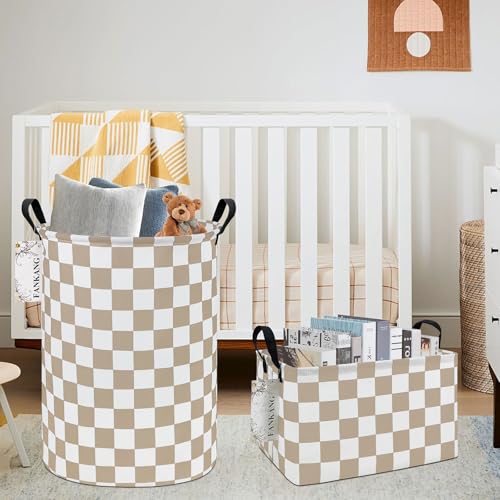 FANKANG Storage Bins,Nursery Hamper Canvas Laundry Basket Foldable with Waterproof PE Coating Storage Baskets for Boys and Girls, Office, Bedroom, Clothes,Toys(Rec-Beige flag ） - color: Rec-Beige flag