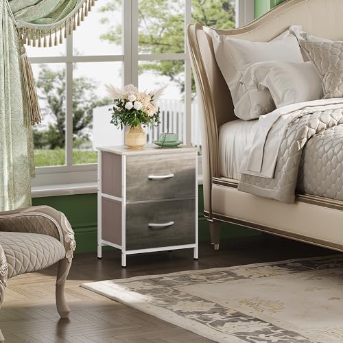 WLIVE Nightstand, 2 Drawer Dresser for Bedroom, Small Dresser with 2 Drawers, Bedside Furniture, Night Stand, End Table with Fabric Bins for Bedroom, Closet, College Dorm, Greige Oak - color: Greige Oak, size: 11.8"D x 15.7"W x 20.9"H