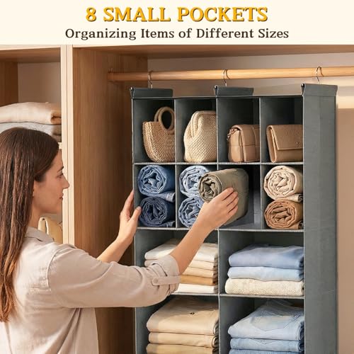 Ofiray-home 4 Tier Hanging Closet Organizer, 12 Compartments Sweater Organizer for Closet with 3 Sturdy Hooks, Closet Organizers and Storage, Wardrobe, Rv, Garment Rack, Grey - color: Grey, size: 4-Tier