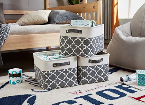 DECOMOMO Grey Storage Bins Fabric Storage Baskets for Shelves, Linen Closet Organization Toys Nursery (Grey Patterns, Large - 3 Pack) - color: Grey Pattern and White, size: Large/3P