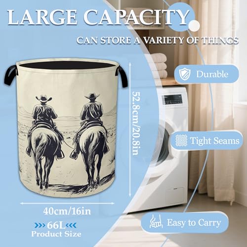 Western Cowboy Desert Riding Laundry Basket Collapsible Laundry Hamper Clothes Toy Storage Bin for Bathroom Bedroom Room Decor 16" X 20.8" - color: Western Cowboy Desert Riding