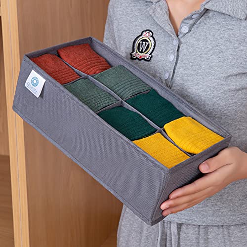 Qozary 3 Pack Sock Underwear Drawer Organizer Dividers, Non-Woven Fabric Collapsible Cabinet Closet Storage Boxes for Clothes, Socks, Lingerie, Underwear, Tie, Belt, Baby, Bedroom (Gray, 8 Cells) - color: Gray, size: 8 Cells