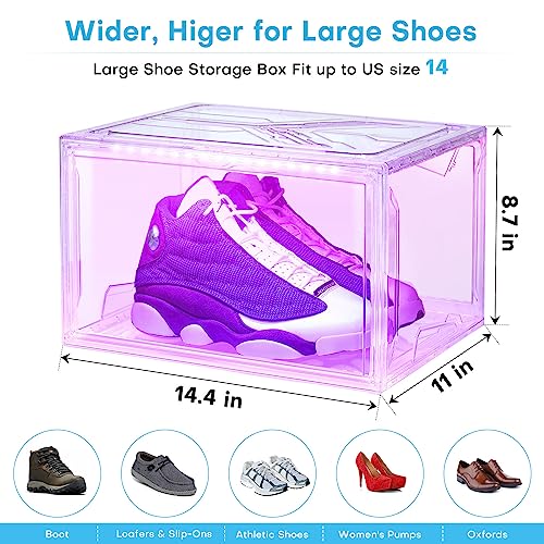 Oltraman Shoe Storage Organizer for Closet, Foldable Shoe Boxes Rack 2 pack, Clear Plastic Stackable Containers Bins Holder, Magnetic Sneaker Shelf for Sneakerheads with LED Lights Clear - color: Clear