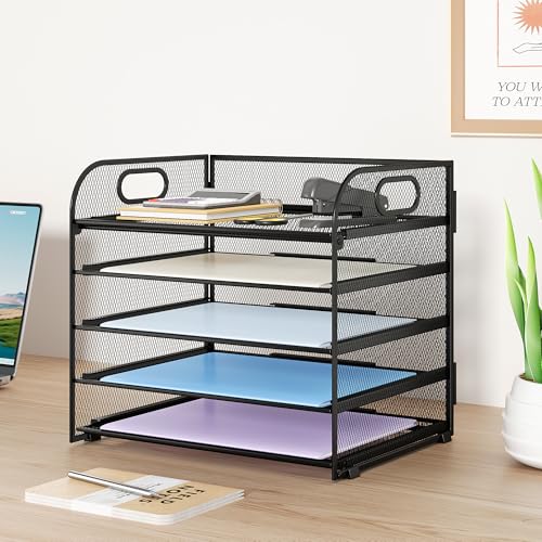 Paper Organizer Letter Tray with Handle Mesh 5 Trays Desk File Organizer Paper Sorter Desk Organizer for Office, Home or School-Black 2 Pack - color: Black 2 Pack, size: 12.6" x 9.1" x 13.4"