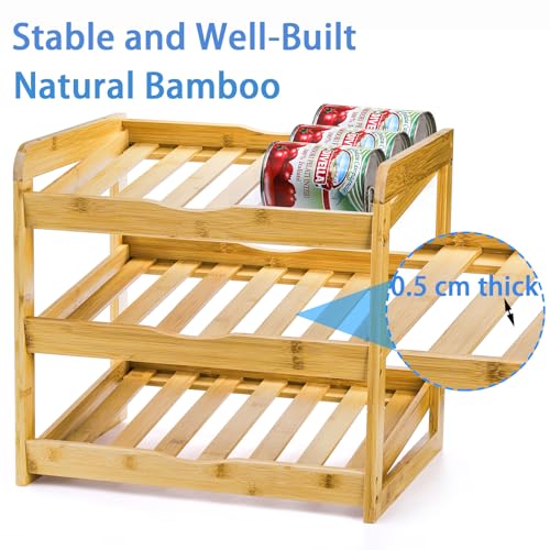 TOPZEA Soda Can Rack Organizer for Pantry, 3 Tier Bamboo Stackable Can Goods Storage Dispenser Shelf Canned Food Holder Stand for Kitchen Coutertop, Cabinet, Hold up to 36 Cans