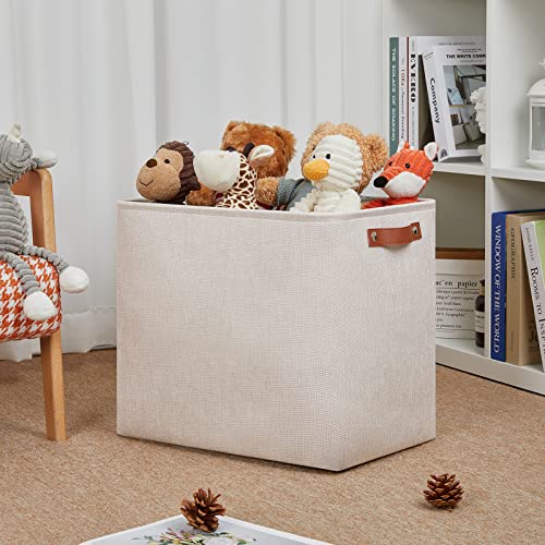 DULLEMELO Fabric Storage Basket, Large Storage Bin for Organization, Closet Storage Bins for Clothes Blankets Nursery Shelves, Collapsible Storage Container Box with Handles(Cream) - color: Beige, size: Large-17"x12"x15"