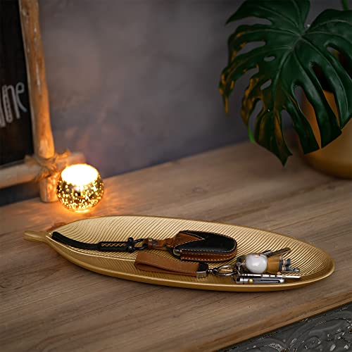 Hanobe Decorative Bowls for Home Decor: Leaf Shaped Wood Key Tray Entryway Decor Leaves Bowl for Fireplace Mantel, Gold - color: Gold, size: 16" x 5.9" x 1.2"