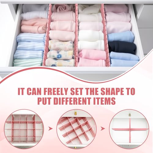 Blosssound 15 Pcs 5.12 Tall Drawer Divider Adjustable Drawer Organizer DIY Ultra Deep Storage Organizer Separator with Fixed Buckle for Underwear Socks Dormitory Office Kitchen Bedroom(Pink) - color: Pink