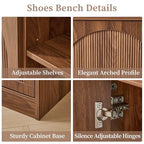 BERRYMERRY 39.4" Fluted Shoe Storage Bench for Entryway,2 Tier Shoe Cabinet Bench with Adjustable Shelf,Bench for Bedroom End of Bed (Walnut, 13.8”D x 39.4”W x 18.5”H) - color: Walnut