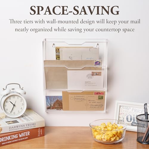MyGift 3 Tier 10 Inch Clear Acrylic Mail Sorter, Wall Mounted Letter Holder for Home Entryway or Office Document Organizer Rack - color: Clear, size: Medium