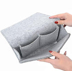 Fengtaike Useful Multi Grey Bed Storage Pockets Felt Bedside Hanging Storage Phone Remote Control Organizer Holder with 2 Inner Pockets for Bed Table Sofa