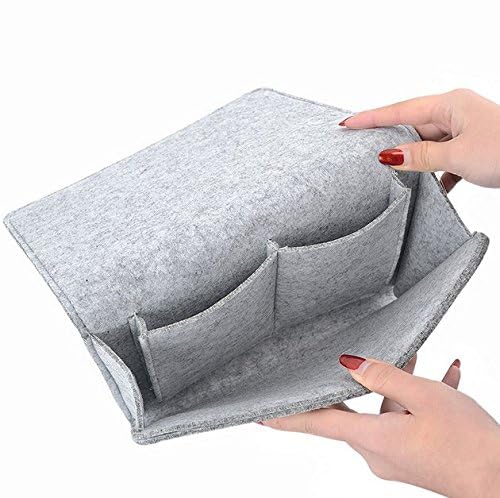 Fengtaike Useful Multi Grey Bed Storage Pockets Felt Bedside Hanging Storage Phone Remote Control Organizer Holder with 2 Inner Pockets for Bed Table Sofa